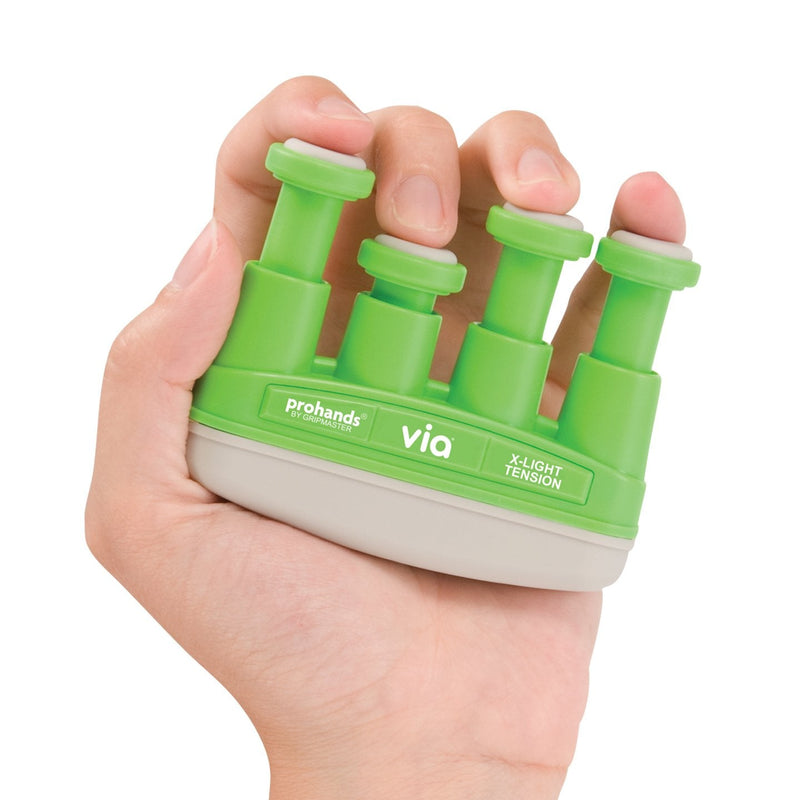[Australia] - PROHANDS VIA Hand Exerciser, Finger Exerciser (Hand Grip Strengthener), Spring-Loaded, Finger-Piston System, Isolate and Exercise Each Finger 2 lb (X-Light Tension) Green - Via 