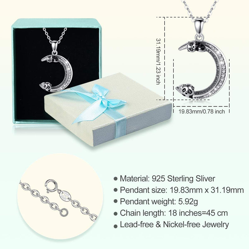 [Australia] - Eusense Panda Necklace Sterling Silver I Love You to the Moon and Back Necklaces Jewelry Cute Pandas Pendant with Cubic Zirconia for Women Girls 