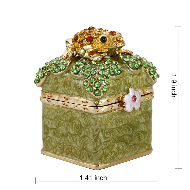 [Australia] - Hand Painted Trinket Box Decoration, Enameled Mini Metal Hinged Jewelry Box with Crystals, Rings Earrings Necklace Storage, Home Decor Crafts, Unique Animal Figurine Collectible Gift (Frog) Frog 