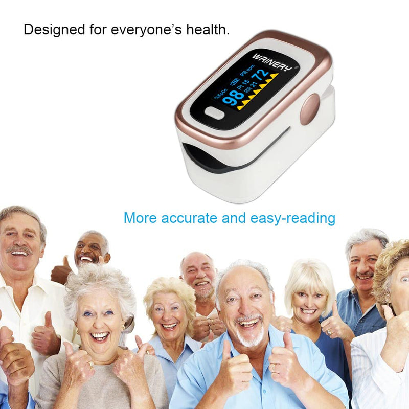 [Australia] - WRINERY Oxygen Saturation Monitor, Pulse Oximeter Fingertip, Oxygen Monitor, O2 Saturation Monitor, OLED Portable Oximetry with Batteries, Lanyard (Rose gold-White) 