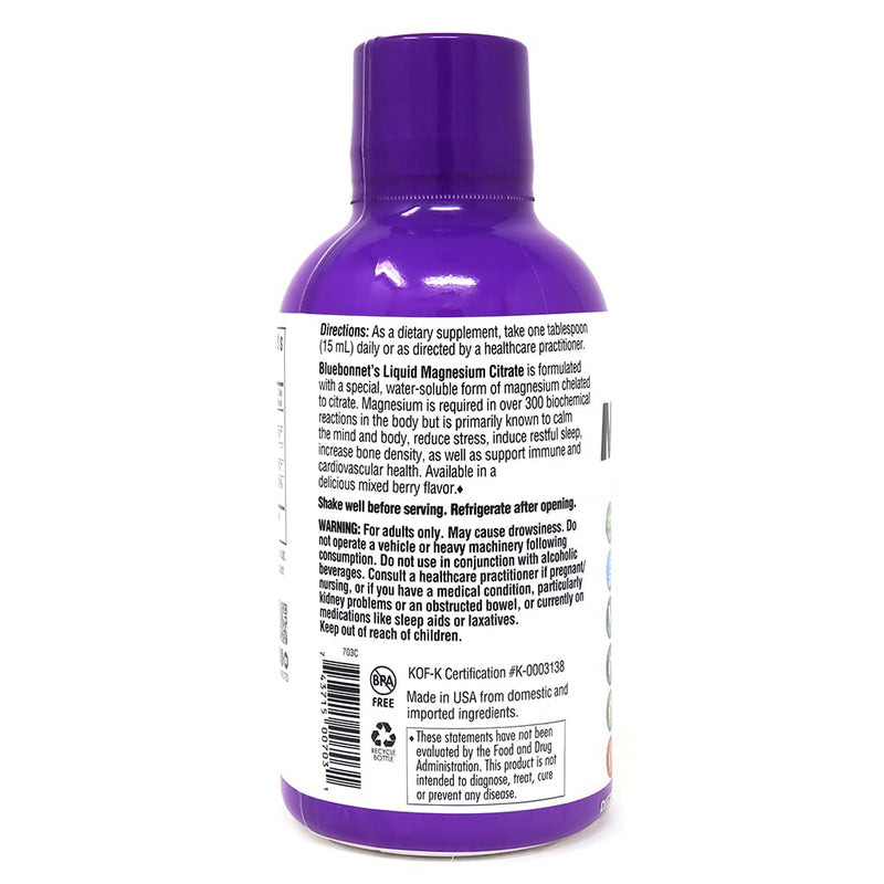 [Australia] - Bluebonnet Liquid Magnesium Citrate 420mg Mixed Berry Immune, Heart, Muscle, Nerve & Bone Health, Calm Body & Mind, Stress & Sleep Support, Non-GMO, Vegan, Gluten-Free, White, 16 Fl Oz 