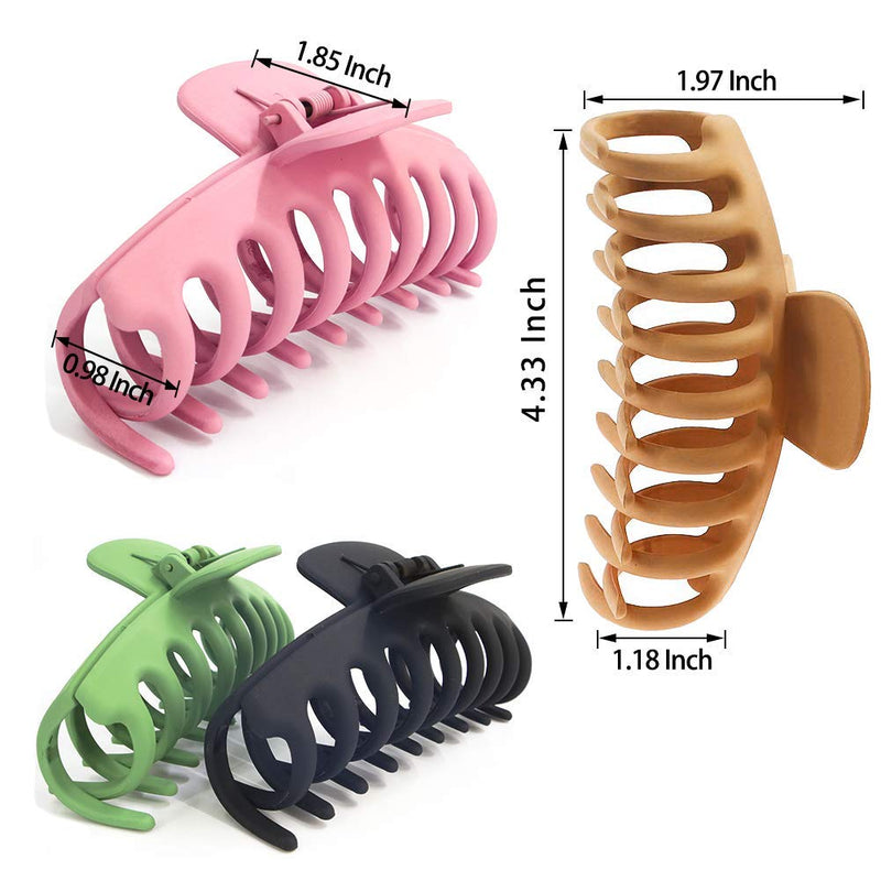 [Australia] - TOCESS Big Hair Claw Clips 4 Inch Nonslip Large Claw Clip for Women Thin Hair, 90's Strong Hold Hair Clips for Thick Hair, 4 Colors Available (4 Packs) A. Pink, Khaki, Green, Black 