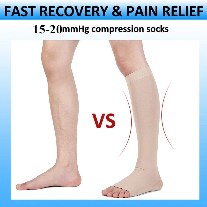[Australia] - MGANG® Compression Socks, 15-20 mmHg Graduated Knee High Compression Stockings for Unisex, Class I, Open Toe, Opaque X-Large Open-toe Beige 