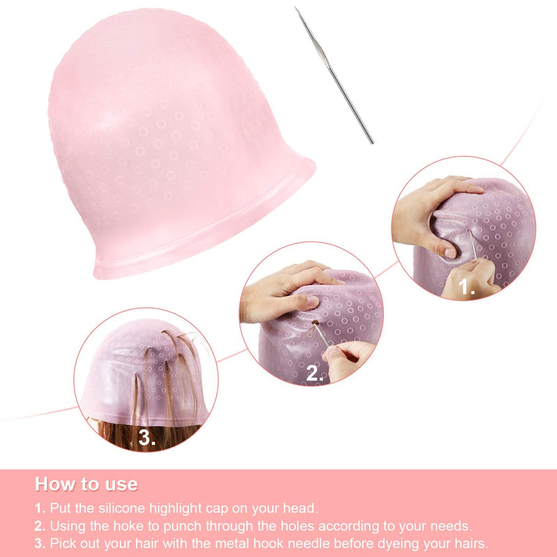 [Australia] - Silicone Highlight Cap Reusable Highlight Hair Cap Salon Hair Coloring Dye Cap with Hooks for Women Girls Dyeing Hair (Pink) Pink 