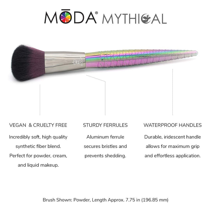 [Australia] - MODA Full Size Mythical Dark Dragon 6pc Makeup Brush Set with Pouch, Includes - Powder, Contour, Angle Shader, Smudger, and Precision Lip Brushes, Green Ombre 