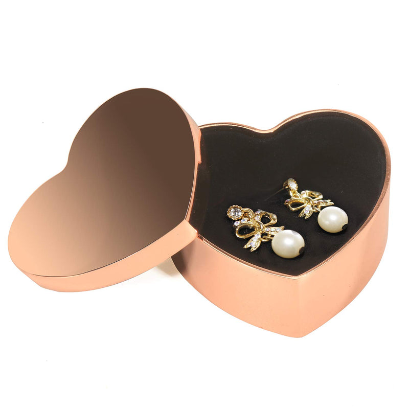 [Australia] - K COOL Gorgeous Metal Heart Jewelry Box Wedding Ring/Earrings/Necklace Small Storage Organizer Case Treasure Chest Trinket Keepsake Gift Box for Women Girls (Shiny Rose Gold) Shiny Rose Gold 