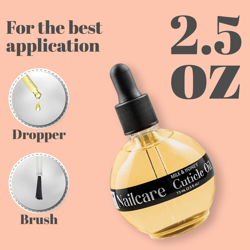 [Australia] - C CARE Milk and Honey Cuticle Revitalizing Oil 2.5 oz - Contains Vitamin E - Moisturizes and Strengthens Nails and Cuticles - Soothing and Nourishing - Paraben and Cruelty Free Natural Ingredients - Dropper & Brush included 