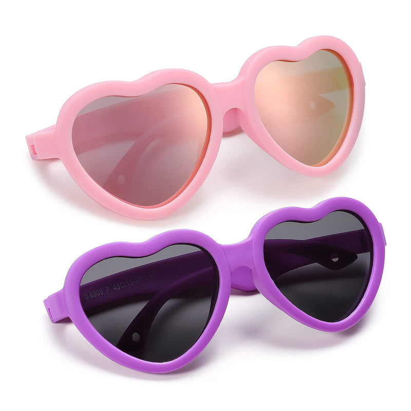 [Australia] - Baby Heart Sunglasses with Strap Toddler Shades for Girls Boys, 100% UV Protection - Age 0-24 Month 2 Pack (Pink/Pink Mirror + Purple/Gray) 