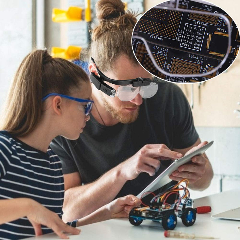 [Australia] - Magnifying Glass with Led Light for Close Work, USB Rechargeable Head Magnifier Glasses Hands Free for Cross Stitch Painting Sewing Crafts Reading, 3 Replacement Lenses 1.5X, 2X, 2.5X Magnification 