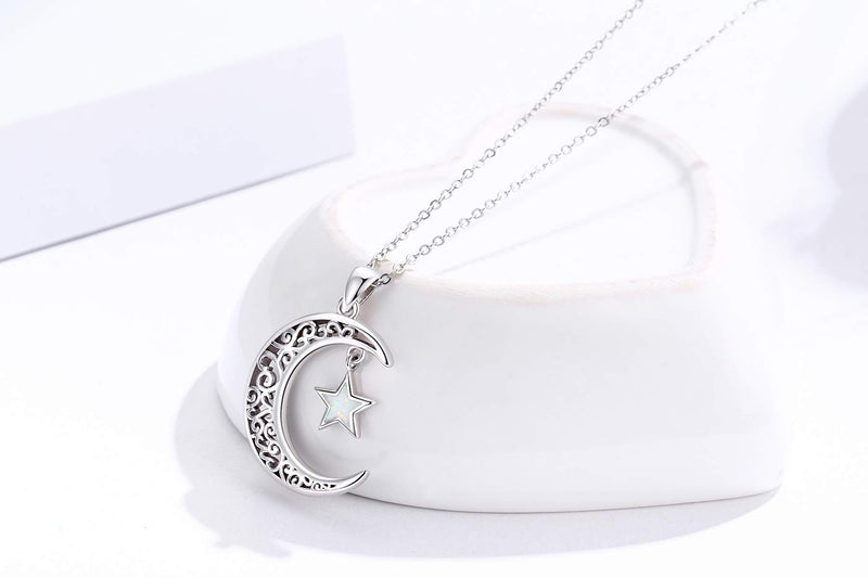 [Australia] - Moon Pendant Necklace with Opal Star Light, Dainty Infinite Love Y-Necklace,Moon Cat Necklace TRISHULA 925 Sterling Silver Forever Love Sparkling Crescent Jewelry Gift for Women Girls,Teen A-Crescent Moon Pendant 