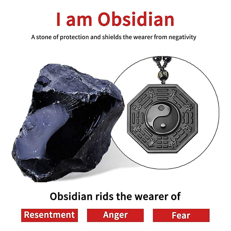 [Australia] - Natural Obsidian Necklace Healing Crystal Amulet Protection Pendant Jewelry Gifts Bagua 01 