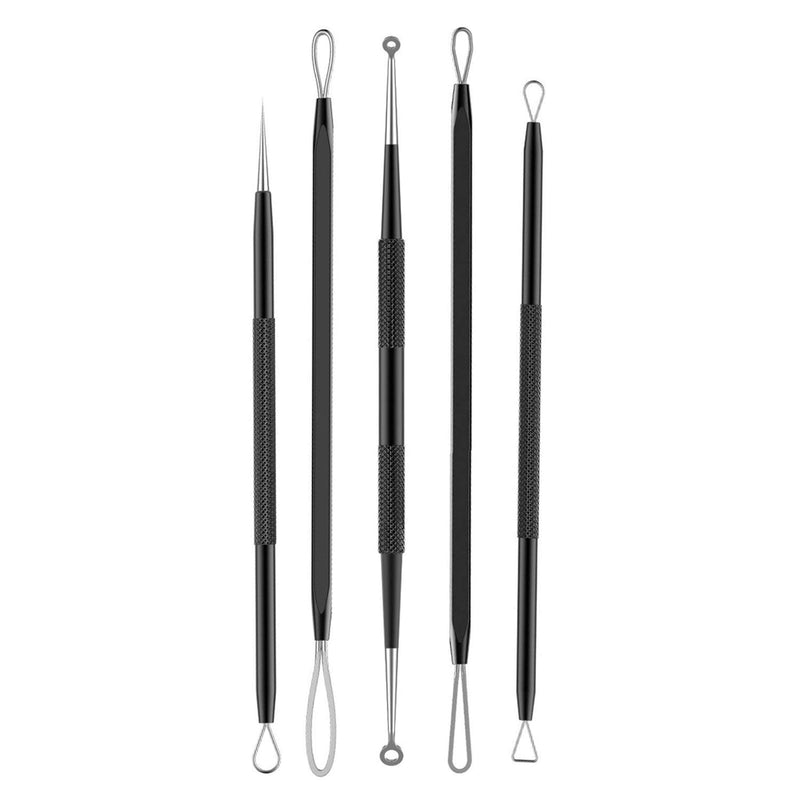 [Australia] - Blackhead remover,Acne treatment,Pimple Popper,Face Skin Care Kit,Professional Comedone Blemish, Zit, Whitehead Scar Extractor, 5 Piece Surgical Grade Stainless Steel Tools & Travel Case (black) black 