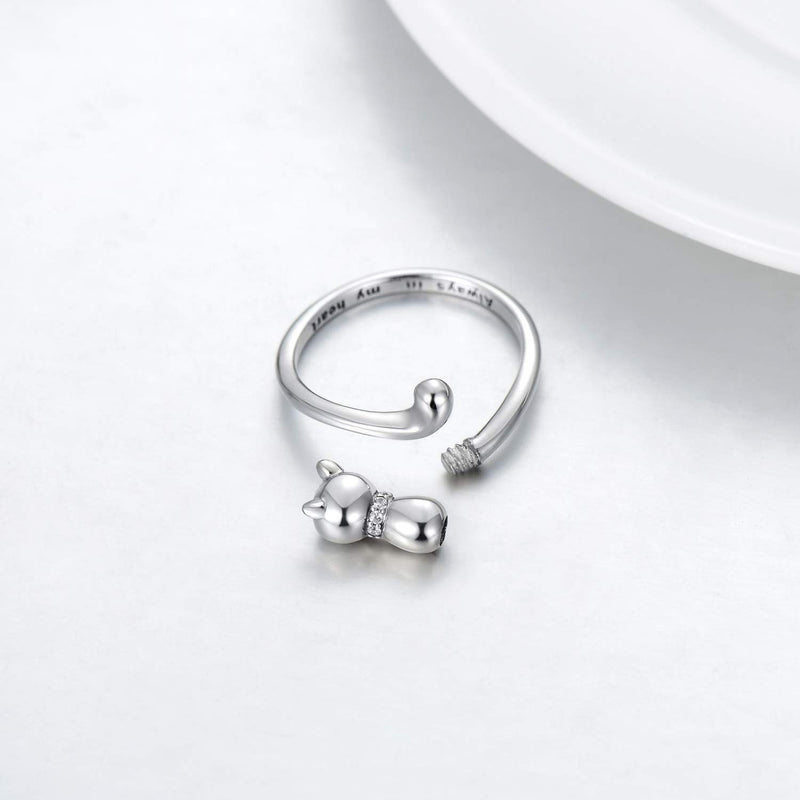 [Australia] - Cat Kitten Cremation Ring Jewelry for Pet Ashes 925 Sterling Silver Urn Ring Cat Fur Keepsake Memorial Locket Holder for Women 6 