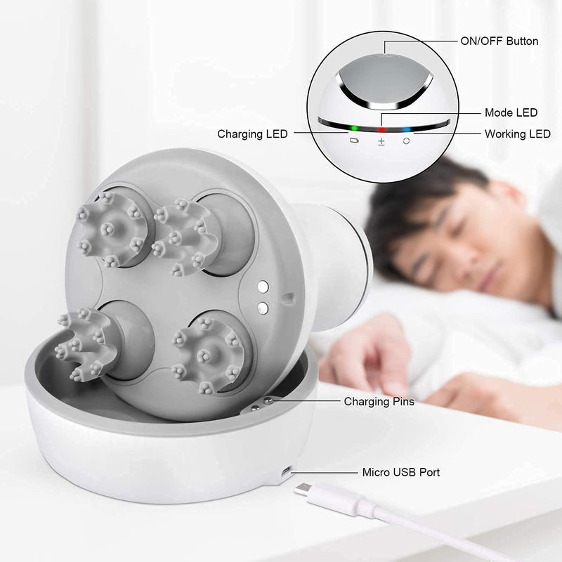 [Australia] - Electric Scalp Head Massager with 4 Removable Heads Attachments for Stimulating Hair Growth, Deep Clean & Stress Release, Waterproof Portable Massager for Head Neck Body 