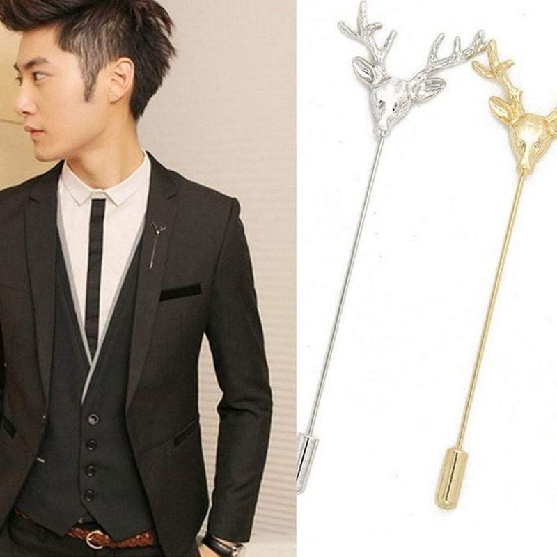 [Australia] - JczR.Y Vintage Deer Head Elk Brooch Pins Gold Silver Plated Long Pins with Cute Animal Antlers Brooch Jewelry for Women Men 