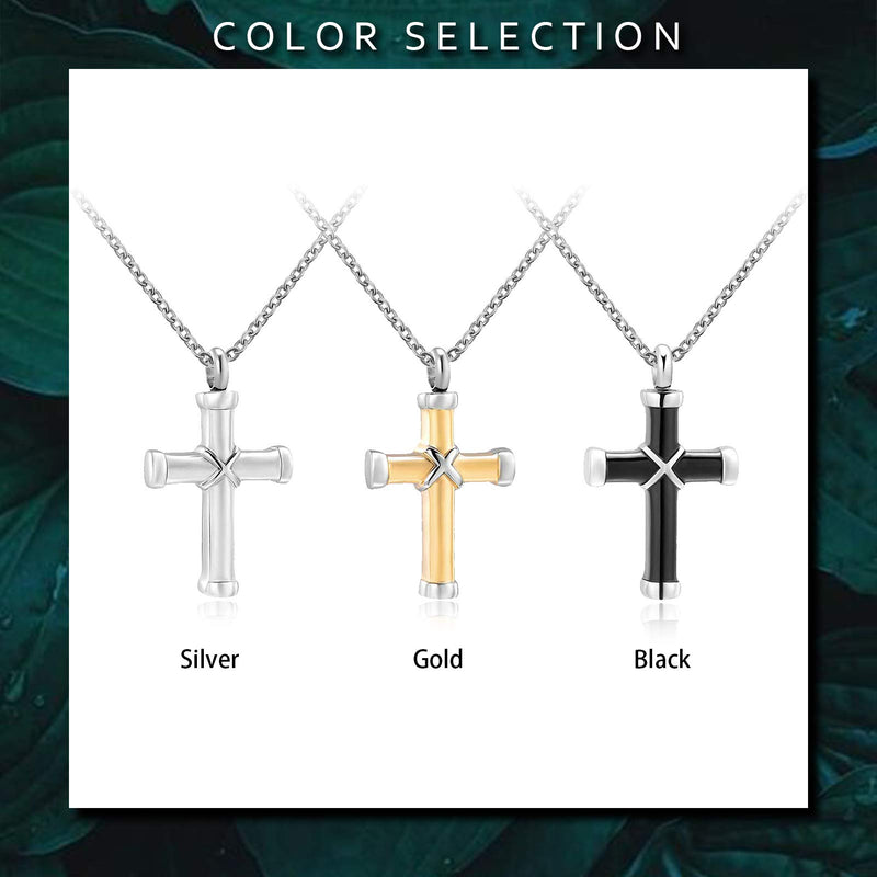 [Australia] - YSAHan Classic Cross Urn Necklace Ashes for Men Women Stainless Steel Religious Prayer Pendant Cremation Keepsake Jewelry Gold 