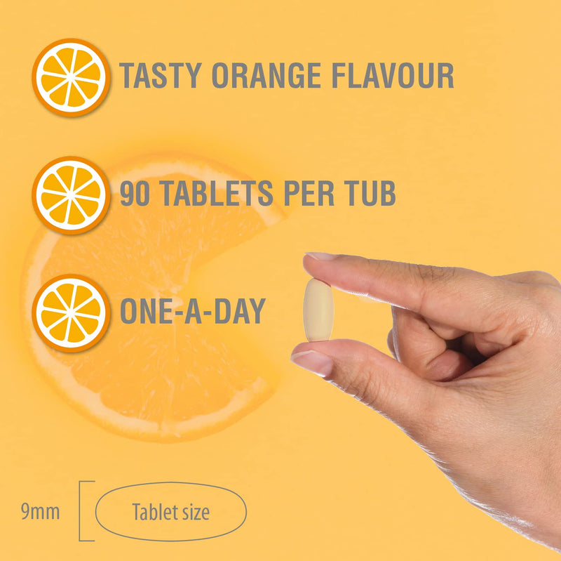 [Australia] - Vitamin C 1000mg Chewable by Club Vits - 90 Tablets - Supports Immune Health and Helps Fight Colds - Helps Reduce Tiredness and Fatigue 90 Count (Pack of 1) 