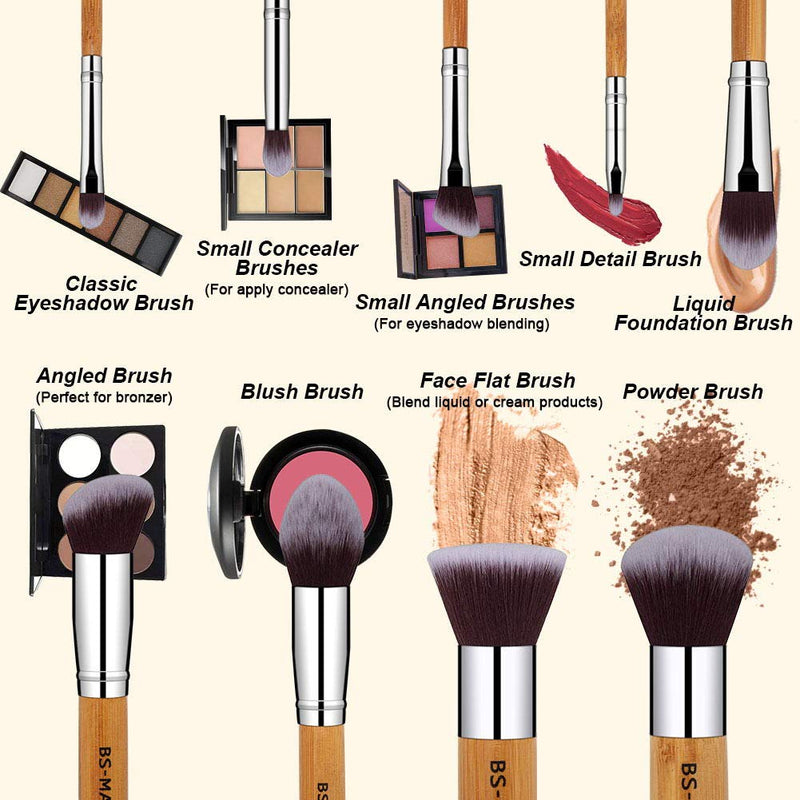 [Australia] - BS-MALL Makeup Brush Set 11Pcs Bamboo Synthetic Kabuki Brush Set Foundation Powder Blending Concealer Eye shadows Blush Cosmetics Brushes with Organizer Bag & Makeup Sponge… 