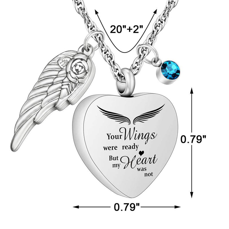 [Australia] - abooxiu Heart Urn Necklaces for Ashes with 12 Pcs Birthstones Cremation Necklace for Human for Pet Ashes Stainless Steel Cremation Pendant with 22" Chain- Your Wings were Ready, But My Heart was Not Your Wings Was Ready 