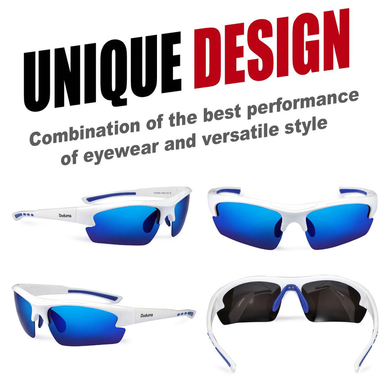 [Australia] - Duduma Polarized Designer Fashion Sports Sunglasses for Baseball Cycling Fishing Golf Tr62 Superlight Frame White/Blue 