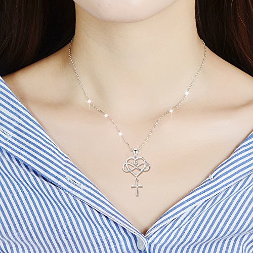 [Australia] - LINLIN FINE JEWELRY Cross Necklace 925 Sterling Silver Infinity Love of God Heart Cross Pendant Necklace Christian Gift for Women Girls 