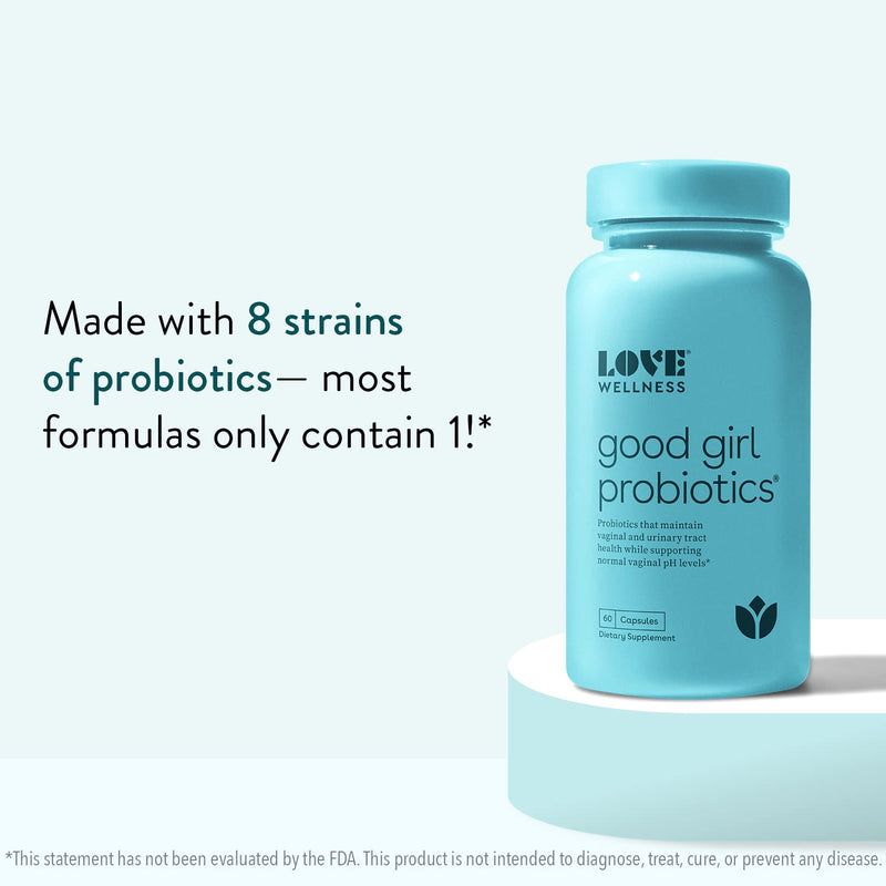 [Australia] - Love Wellness Good Girl Vaginal Probiotics, 60 Capsules - Women's Probiotic Supports & Maintains Vaginal Flora & Urinary Tract Health - Feminine Health Balance pH Levels - Dairy & Gluten-Free 60 Count (Pack of 1) 