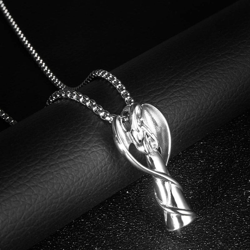 [Australia] - HUANIAN Stainless Steel Angel Shape Canister Capsule Memorial Keepsake Pendant Cremation Ash Urn Necklace Silver 