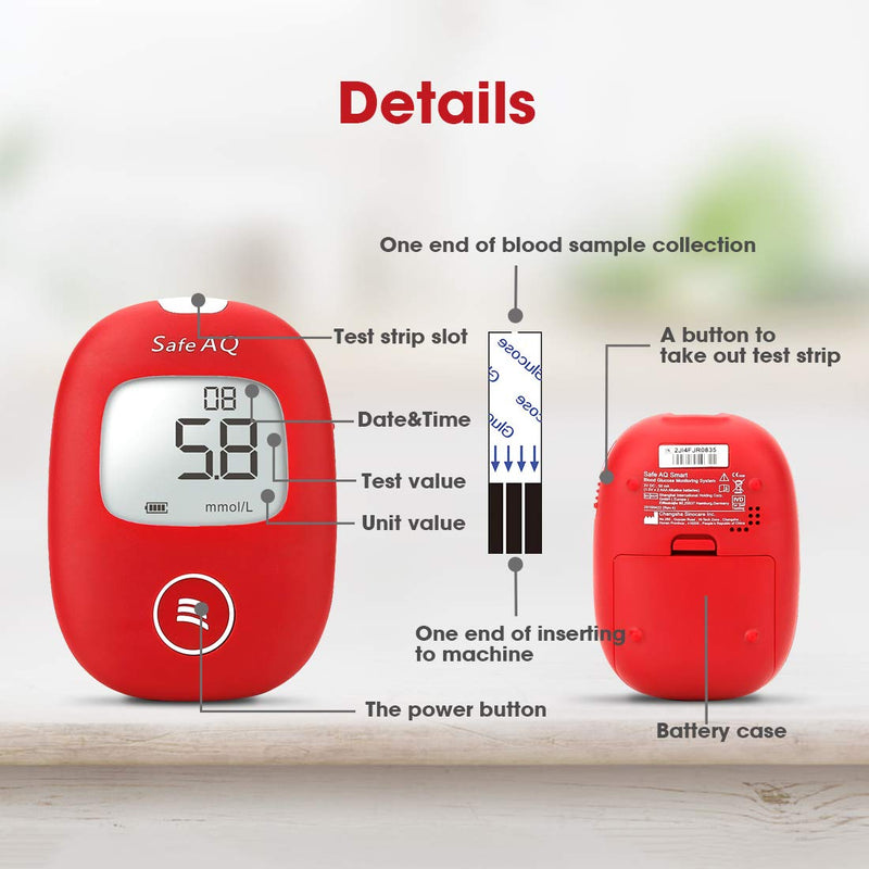 [Australia] - sinocare Diabetes Testing Kit, Blood Sugar Tester, Blood Glucose Monitor Safe AQ Smart with Test Strips x 50 & Lancets x 50 & Case for UK Diabetics -in mmol/L, Voice Only Test Kit - Smart 
