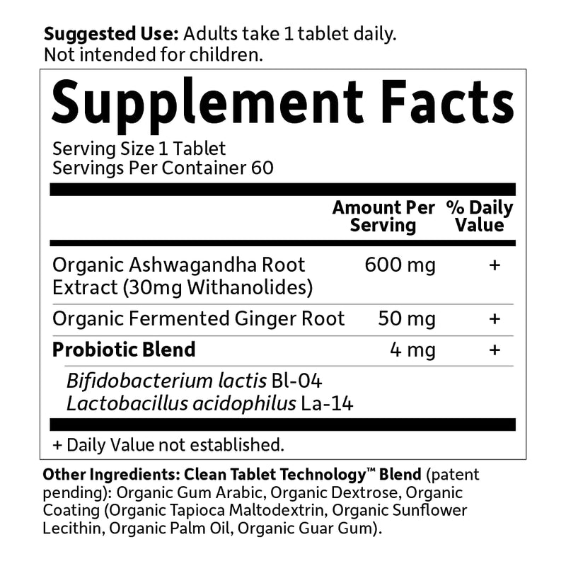 [Australia] - Organic Ashwagandha Stress, Mood & Energy Support Supplement with Probiotics & Ginger Root for Digestion - Garden of Life mykind Organics - Vegan, Gluten Free, Non GMO – 2 Month Supply, 60 Tablets 