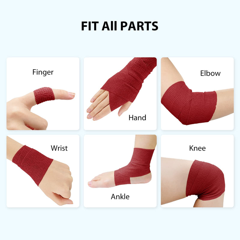 [Australia] - FriCARE Nonwoven Self-Adhesive Bandage, Self-Adherent Cohesive First Aid Medical Wrap, Elastic Athletic/Vet Tape for Wrist 2 Inches Wide 2 Inch x 5 Yards Burgundy 