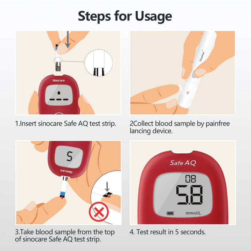 [Australia] - Sinocare 100pcs Blood Glucose Test Strips & 100pcs Lans. for Safe AQ Smart and Safe AQ Voice (Safe AQ Strips- 100) 100pcs AQ Blood Sugar Test Strips 