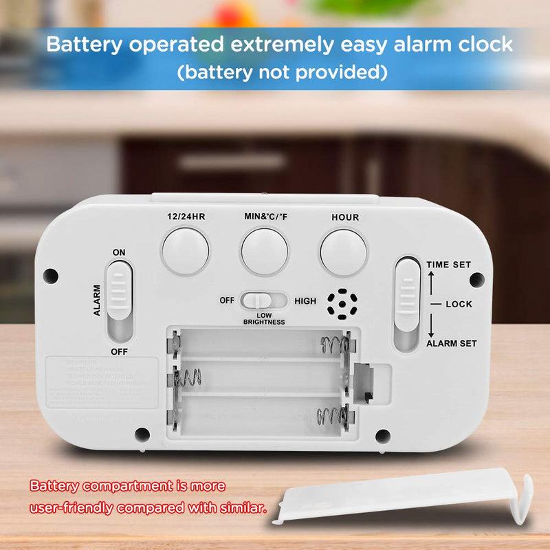 [Australia] - PEAKEEP Smart Night Light Digital Alarm Clock with Indoor Temperature, Battery Operated Desk Small Clock (White) White 
