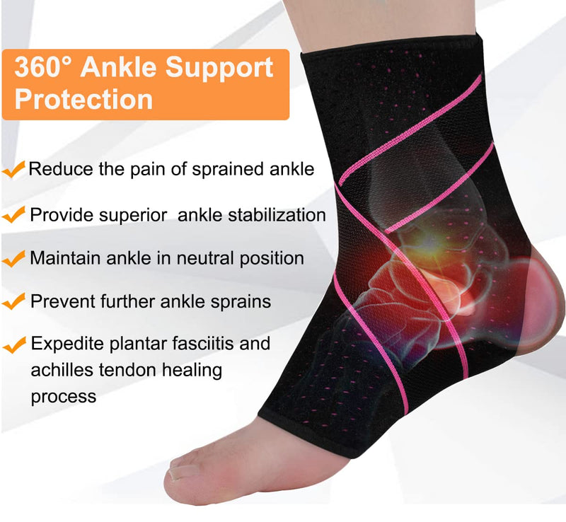 [Australia] - Vinaco ankle brace for women men, 1 pair adjustable compression ankle brace for sprained ankle, Strong support & Breathable ankle support for Injury Recovery, Joint Pain, swelling, ankle wraps support One Size Pink 