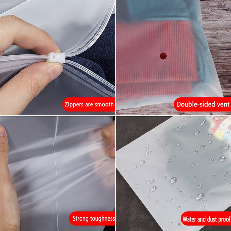 [Australia] - 20 Pcs Frosted Travel Storage Clothing Bags, Resealable Plastic Zip-lock Seal Clothes Bags Waterproof Travel Space Saver Organiser Pouch for Home School Travel 