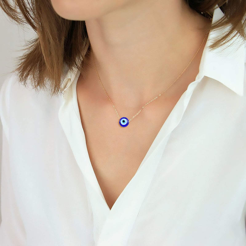 [Australia] - Sincere Evil Eye Necklace Blue Eyes Luck Protection Amulet Pendant Necklace Ojo Turco Kabbalah Adjustable Evil Eye Jewelry Gift for Women Girls（Silver/Gold） Gold 