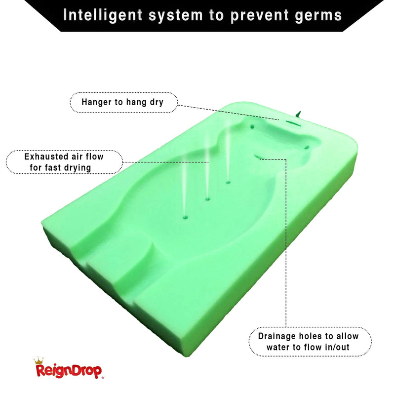 [Australia] - ReignDrop Baby Bath Sponge Mat for Tub – Safe Fun Mat, Toys Newborns Toddler Bathing Cushion Insert with Inbuilt Drying Hanger Time Rest and Support Sink (Large Frog), Green Big Green Frog 