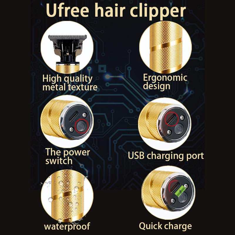 [Australia] - Ufree Ornate Hair Clippers for Men T-Blade Trimmer T Clippers Barber Clippers Hair Trimmer for Men Zero Gapped Trimmers USB Rechargeable Waterproof Pro Li (Gold) Gold 