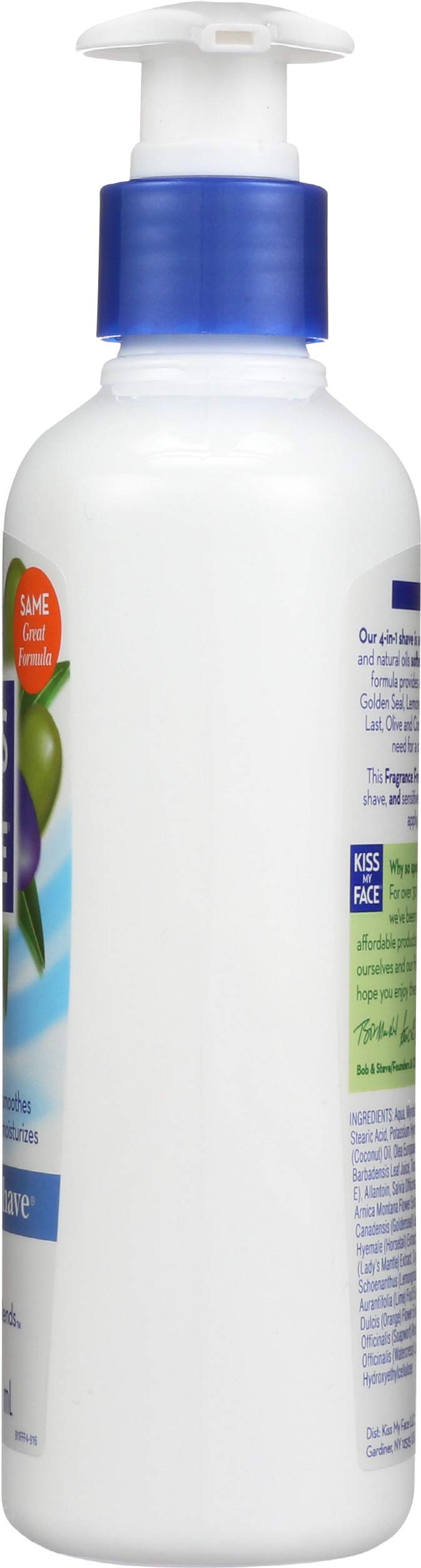 [Australia] - Kiss My Face Fragrance Free Moisture Shave, 4 In 1 Shaving Cream, Cruelty Free And Vegan, With Added Olive Oil And Aloe Leaf Extract, Vitamin E Rich, 11 fl Oz Pump Bottle 11 Fl Oz (Pack of 1) 