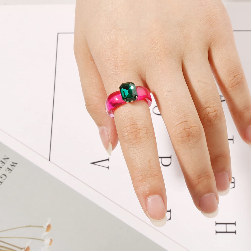 [Australia] - 2 Pcs Resin Acrylic Diamond Fruit Rings Set Colorful Index Finger Ring Cute Transparent Plastic Band Ring Jewelry Trendy Unique Square Gem Ring for Teen Girls and Women（6-9） Ring A 6 