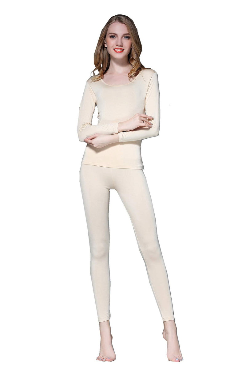 [Australia] - Vinconie Women Thermal Underwear Set Base Layer Top & Leggings 1 Pack Beige XL 