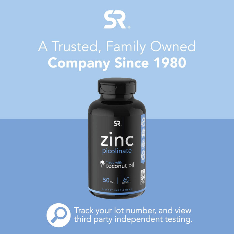 [Australia] - Zinc Picolinate 50mg with Organic Coconut Oil | Highly Absorbable Zinc Supplement for Healthy Immune Function | Non-GMO Verified, Gluten & Soy Free (60 Liquid Soft gels) 