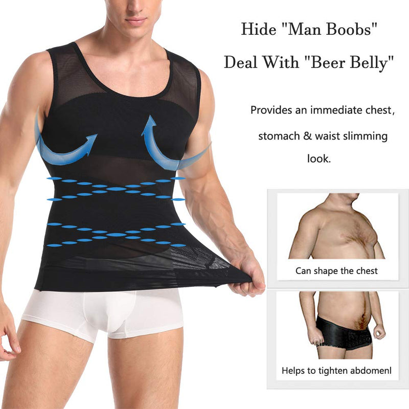 [Australia] - Joweechy Men Slimming Body Shaper Compression Vest Chest Tummy Control Shapewear Waist Trainer Girdle Belt Posture Corrector Tank Top D-black XL-XXL 