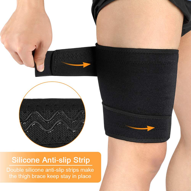 [Australia] - Thigh Support Brace, Hamstring Wrap Compression Sleeve with Anti-Slip Strip Support Thigh Quad Sprains, Tendonitis, Strains, Pulled Muscle Injury Rehab and Recovery, Fits Men and Women (Black) 