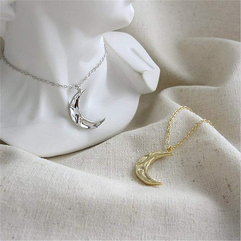 [Australia] - Dtja Boho Moon Necklace for Women Girls Sterling Silver Simple Delicate Crescent Half Moon Phase Karma Choker Pendant Necklace Adjustable Chain Handmade Hammered Jewelry 