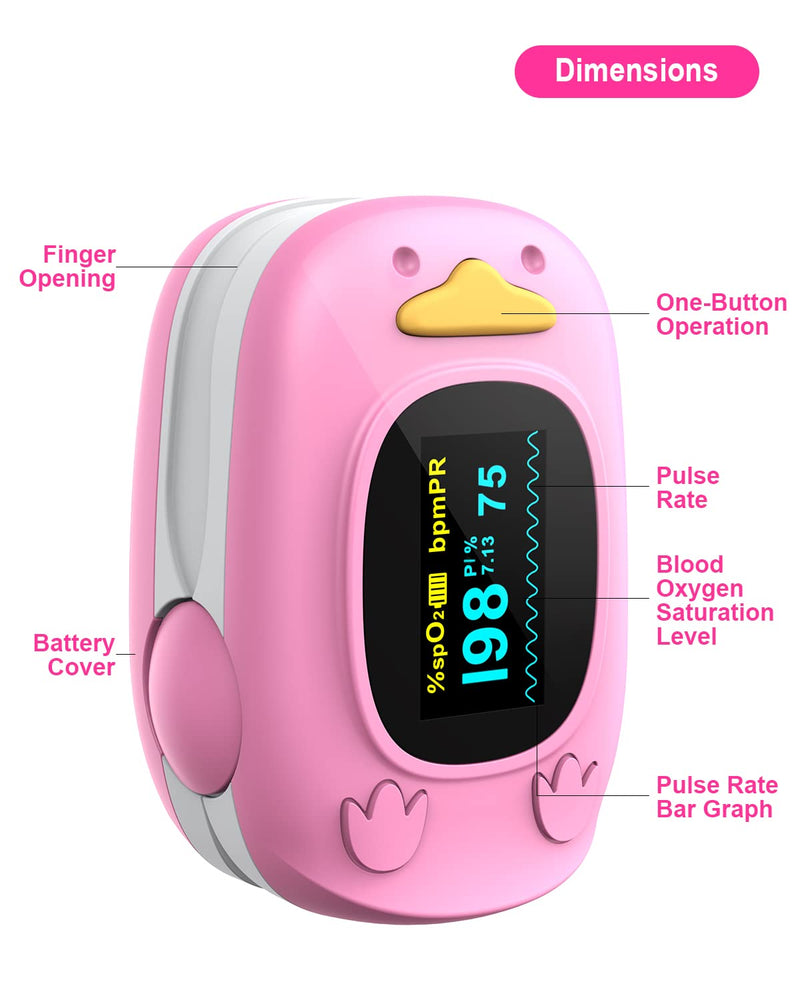 [Australia] - Child Pulse Oximeter, Oxygen Monitor for Kids Baby and Blood Oxygen Saturation Heart Rate Monitor with Automatic Shut-Down, One Directions OLED Display, Include 2 X AAA Batteries Pink 
