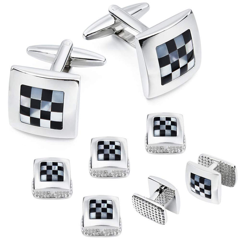 [Australia] - HAWSON Cufflinks and Studs for Men- Men Fashion Tuxedo Shirt Silver Cufflinks and Studs Set for Regular Weeding Business Accessories 40150 