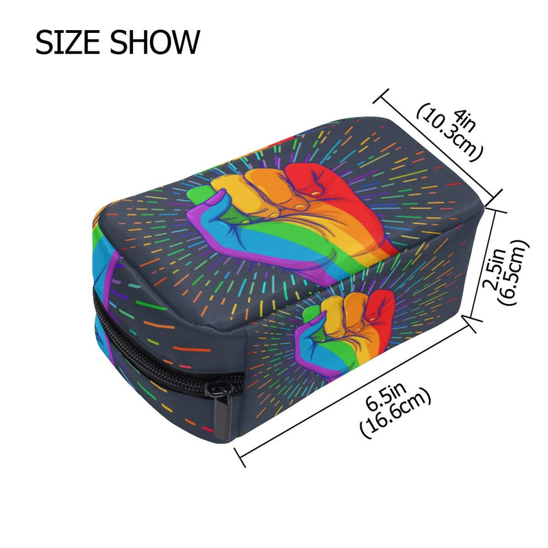 [Australia] - Rainbow Colored Hand with Fist Raised Up Gay Pride Small Makeup Bags Cute Mini Cosmetic Case Organizer Travel Accessories Toiletry Cosmetic Bag Zipper Beauty Pouch for Women Girls Teens 