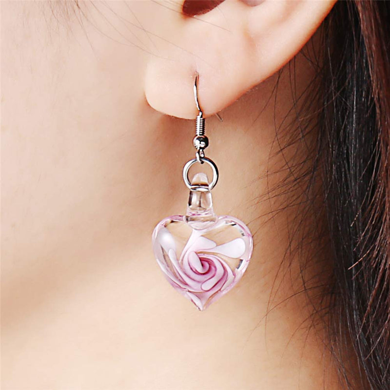 [Australia] - Pink Cute Handmade Glass Heart Shape Necklace earring set Floating Vivid Pendant Necklace Birthday Gift for Mon Daughter Wife Girlfriend Pink Earring 