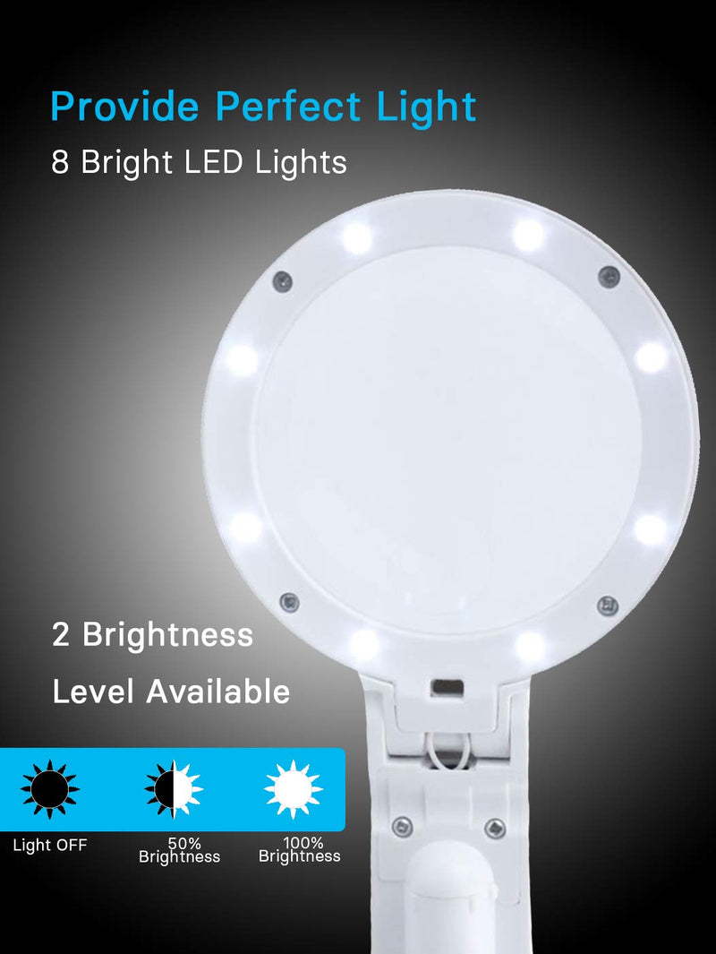 [Australia] - Magnifying Glass with Lights,Adjustable Standing Base,Portable Handheld,[3.5X+10X] Dual Magnification Lens,Magnifier Glass for Reading Jewelry Craft and Computer Repair 