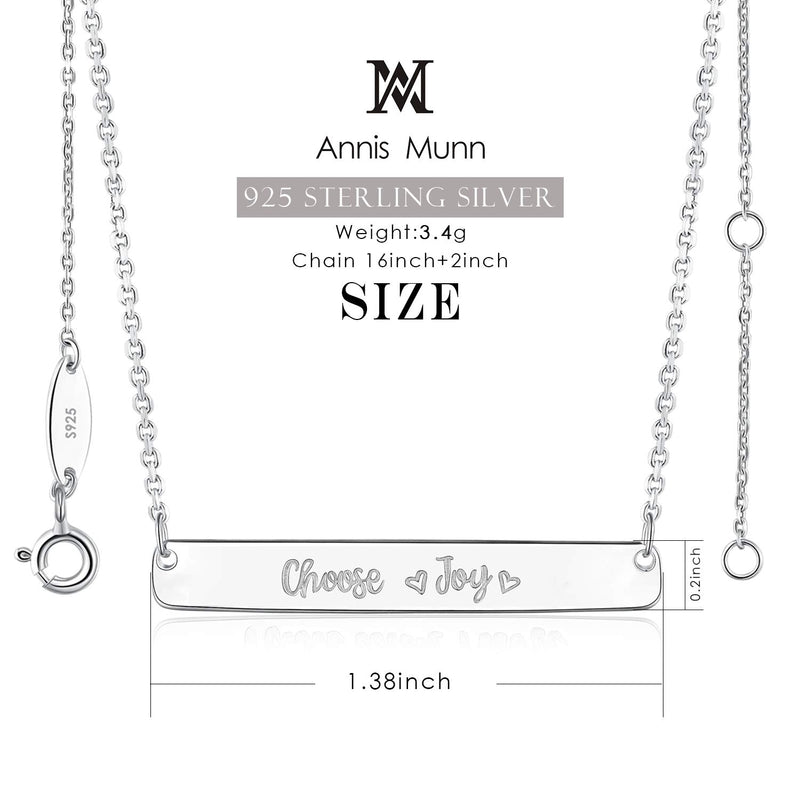 [Australia] - Annis Munn Choose Joy Necklace - 925 Sterling Silver Adjustable Engraved Bar Necklace Christmas Day Jewelry Birthday Gift for Girls and Women 